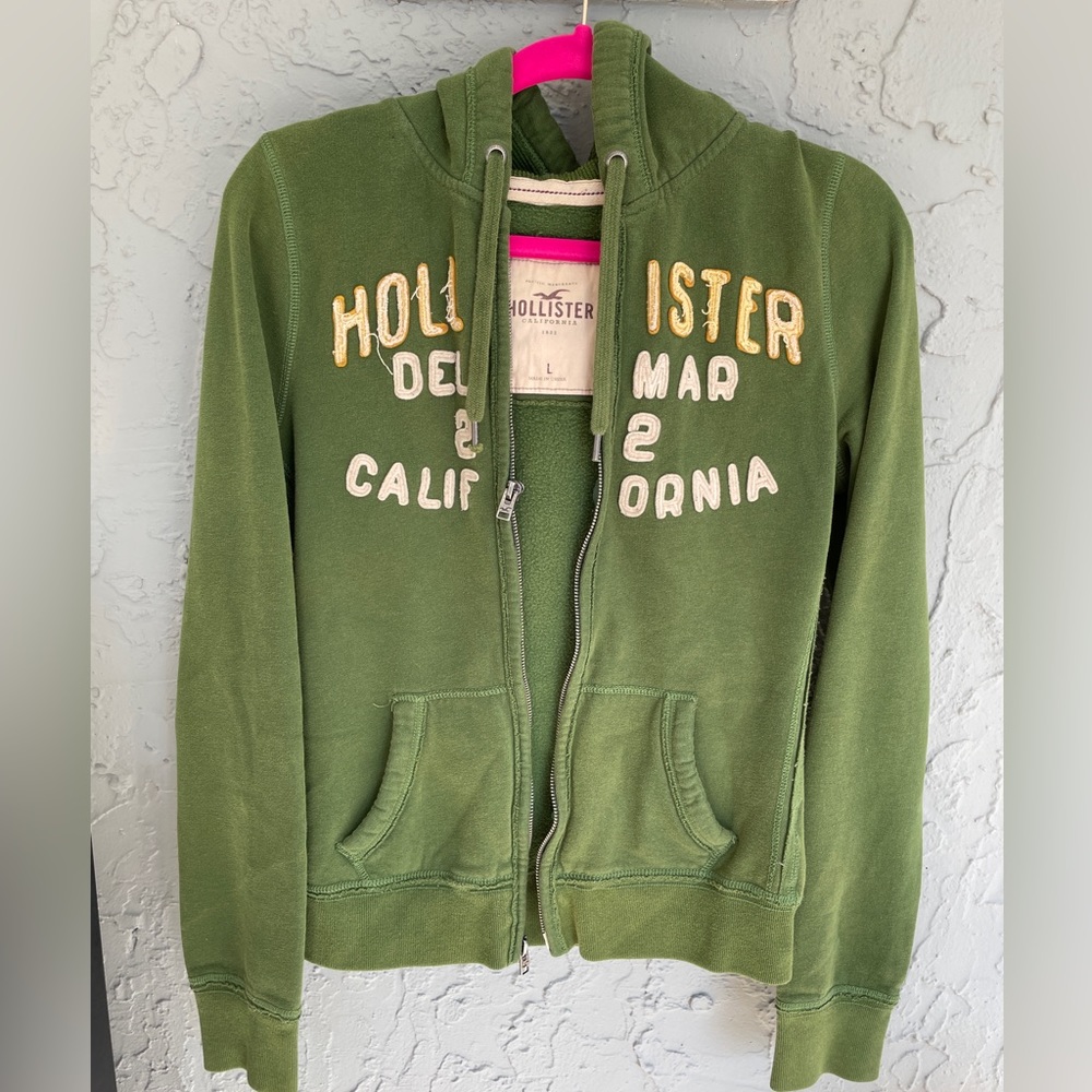 Y2K Hollister Hoodie Sweater Jacket Green Yellow Large